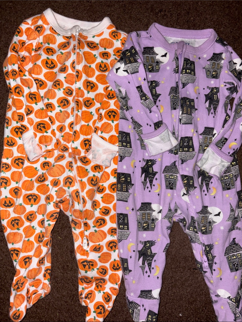 Halloween Pumpkin Kids One-Piece Footed Pajamas - Orange